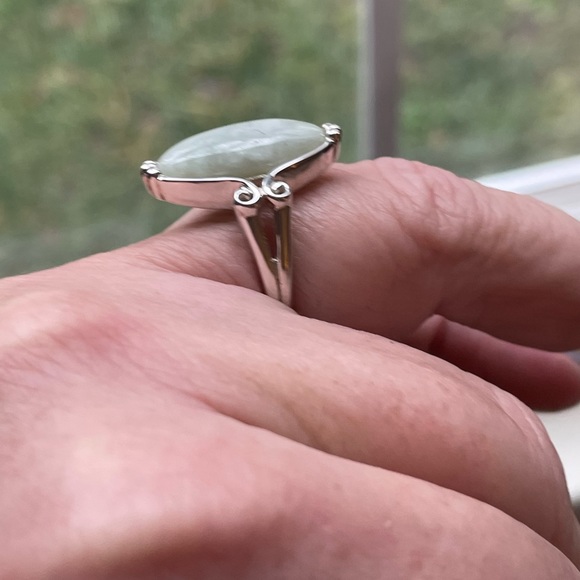 925 Sterling Silver Marquis Genuine Green Jade Celtic Knot Band Statement Ring - Picture 4 of 8